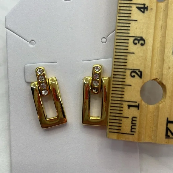 Gold Tone Doorknocker Rectangle Earrings - Picture 6 of 6